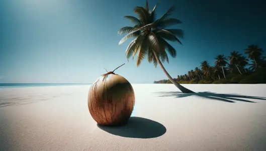 Picture of coconut which lies on the beach